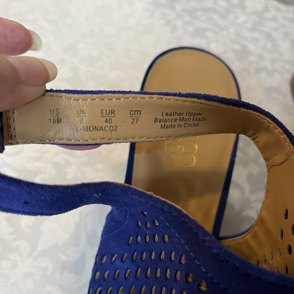 Franco Sarto Navy Blue Leather Suede Block Heel Sandals Size 10 NEW - Picture 7 of 7